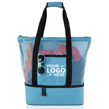 Mesh Beach Bag Tote with Insulated Cooler Bottom
